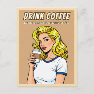 Postal Arte Pop Humor Café Cafeína Retro Vintage Divertid