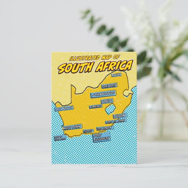 Postal Arte pop ilustrado en Sudáfrica (Anverso de pie)