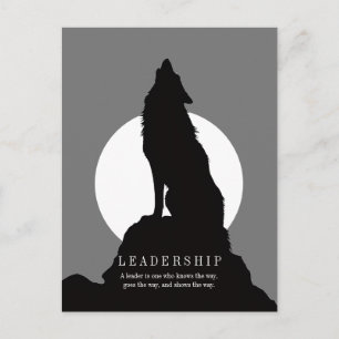 Postal Arte Pop Liderazgo Lobo Aullando Gris Negro