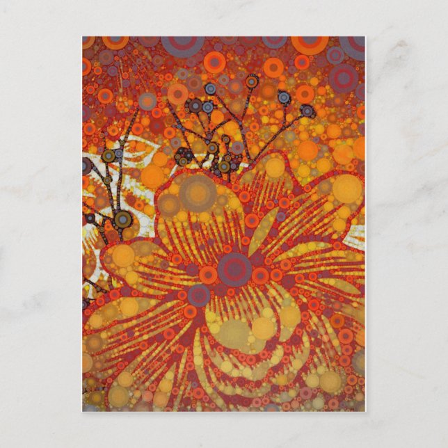 Postal Arte pop moderno con flores naranjas y moradas (Anverso)