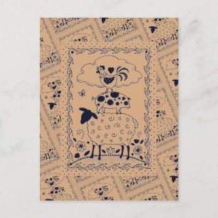 POSTAL ARTE POPULAR ANIMALES DE GRANJA OVEJA CERDO GALLER