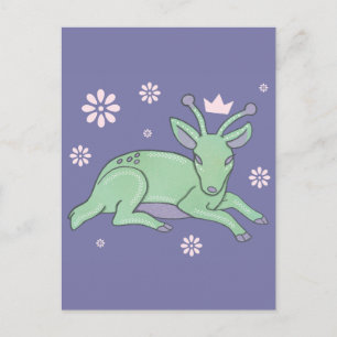 Postal Arte popular de ciervo alienígena Ciervo verde c