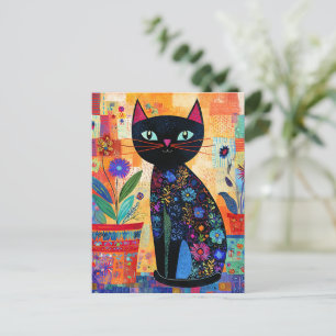 Postal Arte popular de gato negro