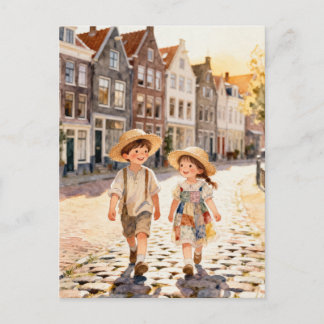 Postal Arte popular holandés vintage adorable de patchwor