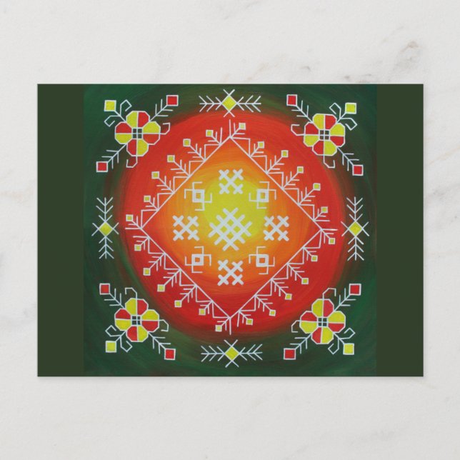 Postal Arte popular tradicional letón con pintura de símb (Anverso)