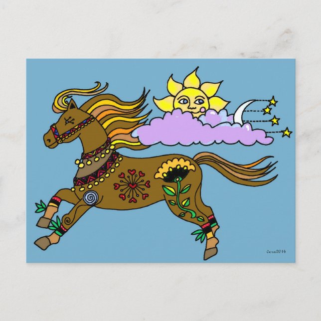 Postal Arte popular ucraniano Sky Pony (Anverso)