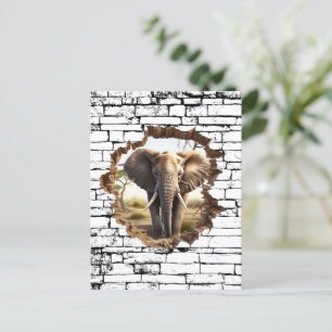 Postal Arte por ruptura de pared de elefante 3D - Safari