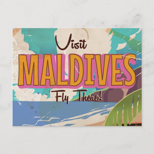 Postal Arte poster de viajes de las islas Maldivas. (Anverso)