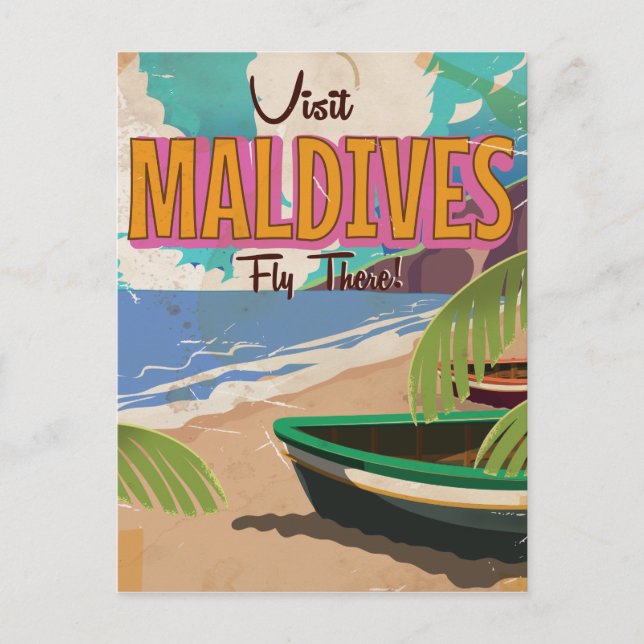 Postal Arte poster de viajes de las islas Maldivas. (Anverso)