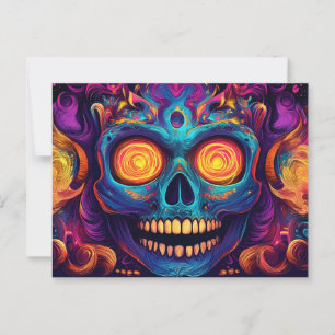 Postal Arte psicodélico de la calavera azucarera - Día de