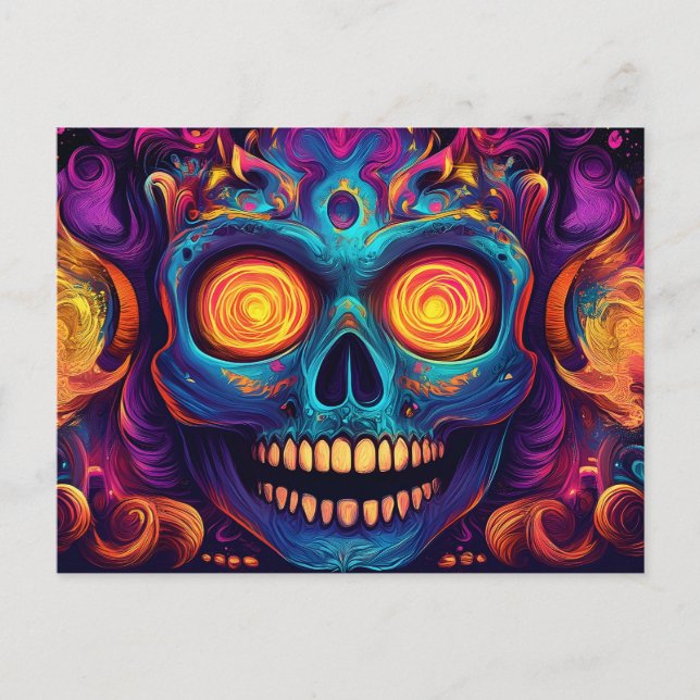 Postal Arte psicodélico de la calavera azucarera - Día de (Anverso)