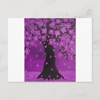 Postal Arte púrpura del diseño del árbol del flor