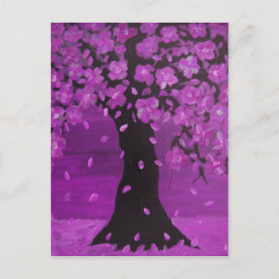Postal Arte púrpura del diseño del árbol del flor