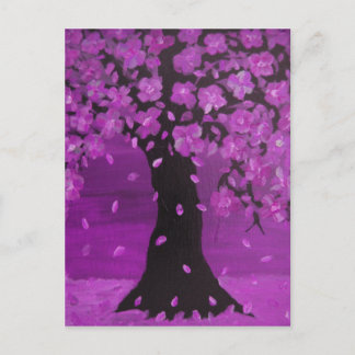 Postal Arte púrpura del diseño del árbol del flor