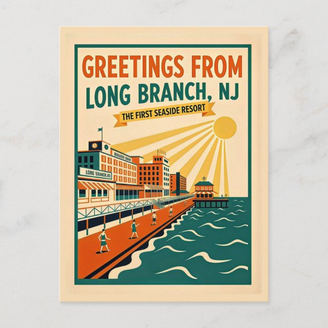Postal Arte Retro Caprichoso Long Branch NJ (Anverso)