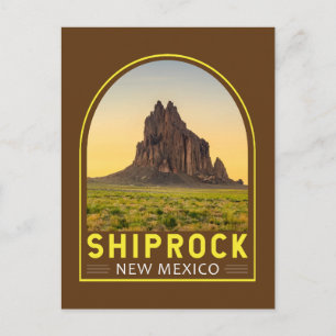 Postal Arte Retro de Emblema de Shiprock Nuevo México Vin