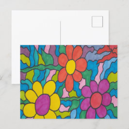 Postal Arte retro de flores hippie