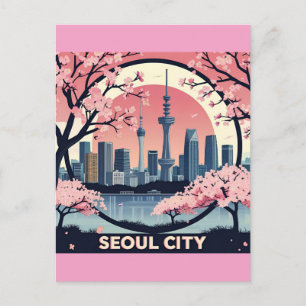 Postal Arte Retro de la Moderna Silueta de la Ciudad de S