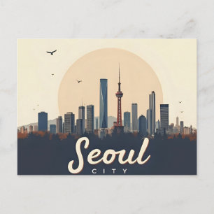 Postal Arte Retro de la Moderna Silueta de la Ciudad de S