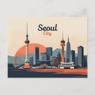 Postal Arte Retro de la Moderna Silueta de la Ciudad de S