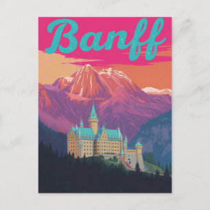 Postal Arte Retro de Montañas del Castillo de Banff