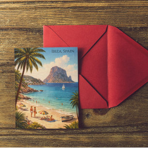Postal Arte retro de playa de Ibiza España – Viajes vinta