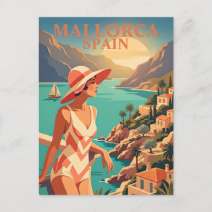 Postal Arte Retro de Recuerdo de Mallorca Moderna Costa E