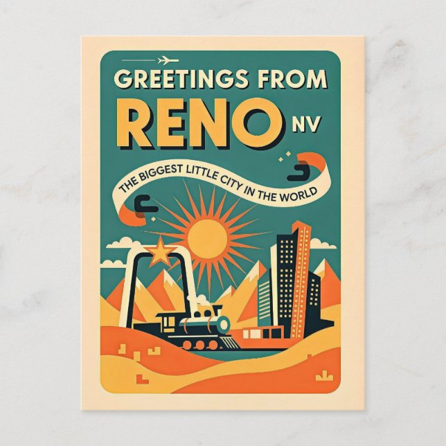 Postal Arte Retro de Reno NV (Anverso)