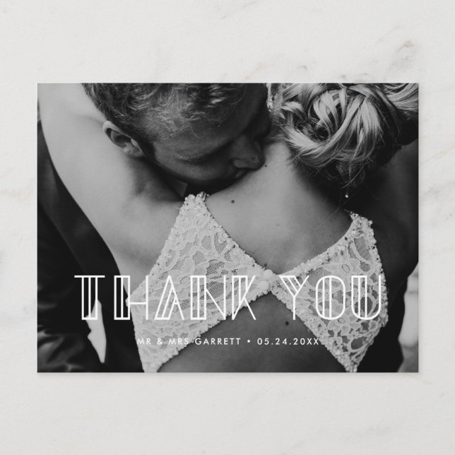 Postal Arte retro deco escritura agradecimiento boda (Anverso)