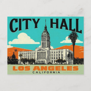 Postal Arte retro del ayuntamiento de Los Ángeles