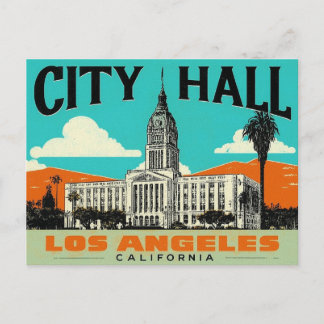 Postal Arte retro del ayuntamiento de Los Ángeles