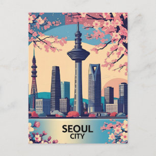 Postal Arte Retro del Moderno Horizonte de la Ciudad de S