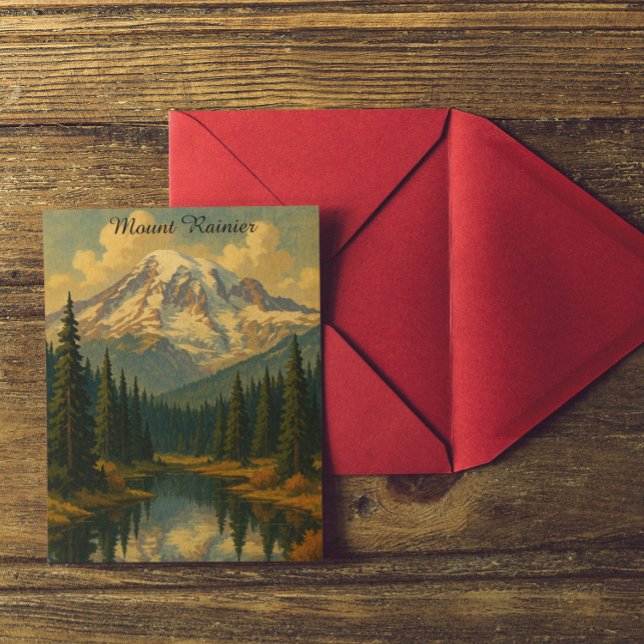 Postal Arte retro del parque nacional del Monte Rainier (Vintage Mount Rainier National Park Retro Art Postcard)