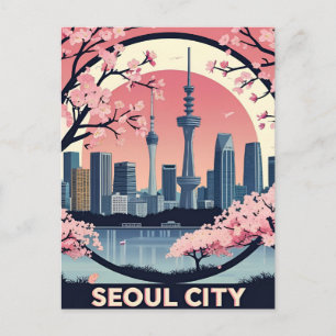 Postal Arte Retro Moderno del Horizonte de la Ciudad de S