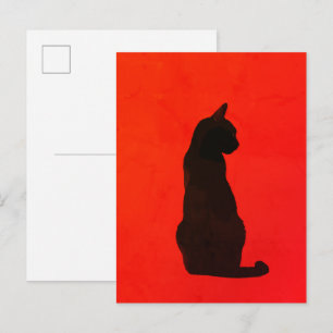 Postal Arte Rojo Moderno Silueta de Gato Negro Minimalist