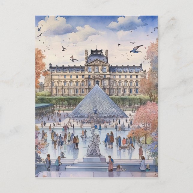 Postal Arte romántico en la calle Louvre París (Anverso)