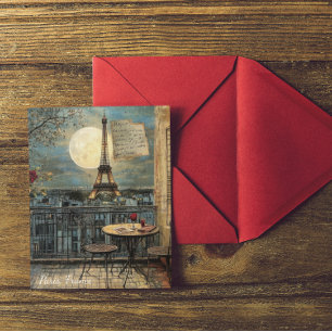 Postal Arte Romántico Personalizado de la Torre Eiffel de
