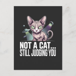 Postal Arte Sarcástico de Gato Sphynx OVNI Alien