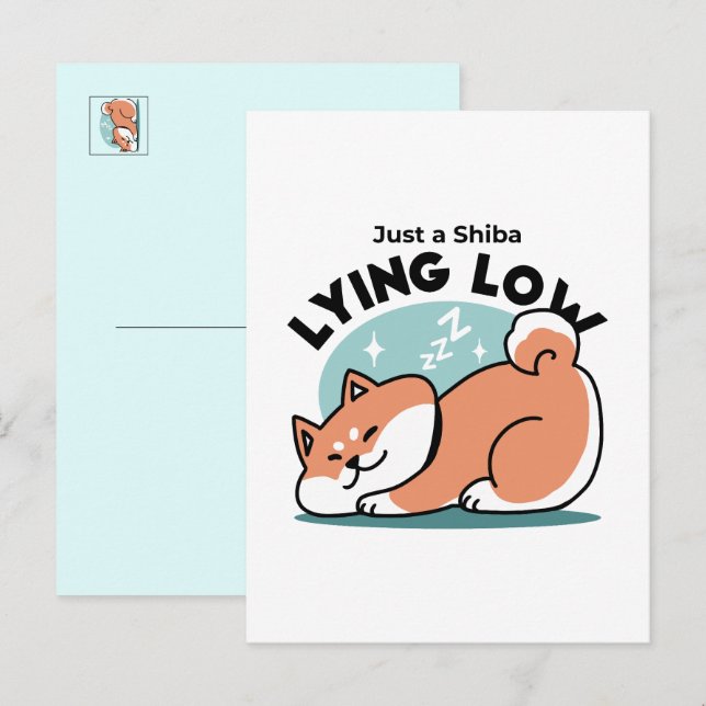 Postal Arte Shiba Inu relajado: Solo un Shiba bajo tierra (Anverso / Reverso)