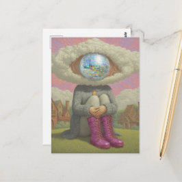 Postal arte surrealista cabeza en las nubes estilo discot