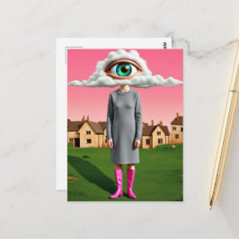 Postal Arte surrealista con la cabeza en las nubes