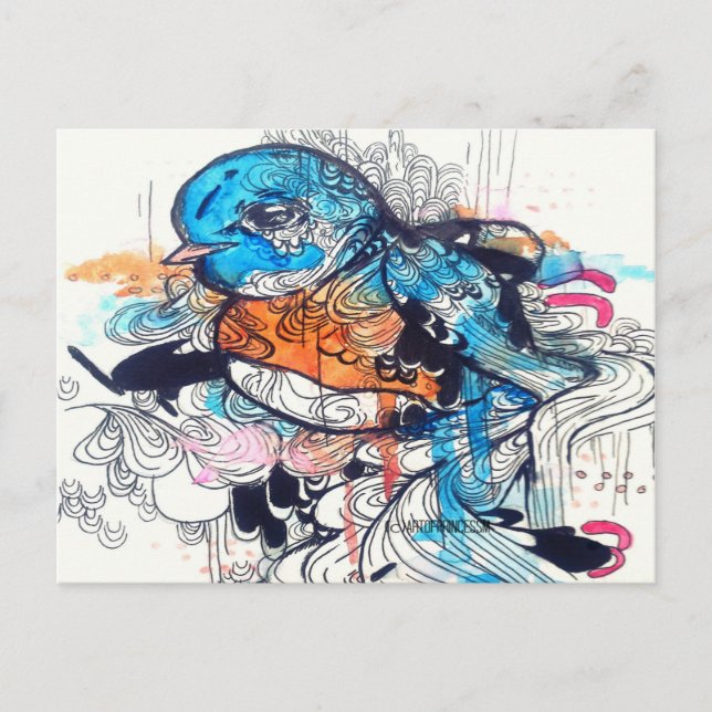 Postal Arte surrealista pop kawaii arte animal azul (Anverso)