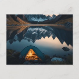 Postal Arte temático de camping con tienda, montañas y la