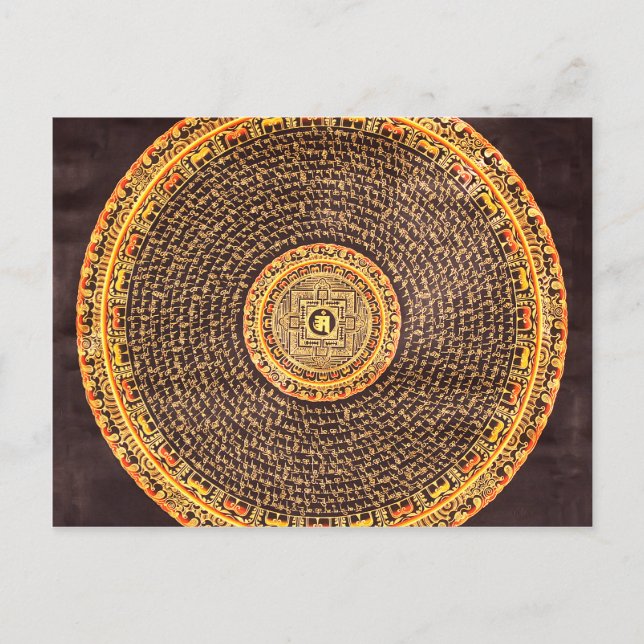 Postal Arte tibetano Mandala (oro y negro) (Anverso)