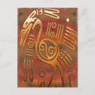 Postal Arte tribal mexicano con cromo de oro