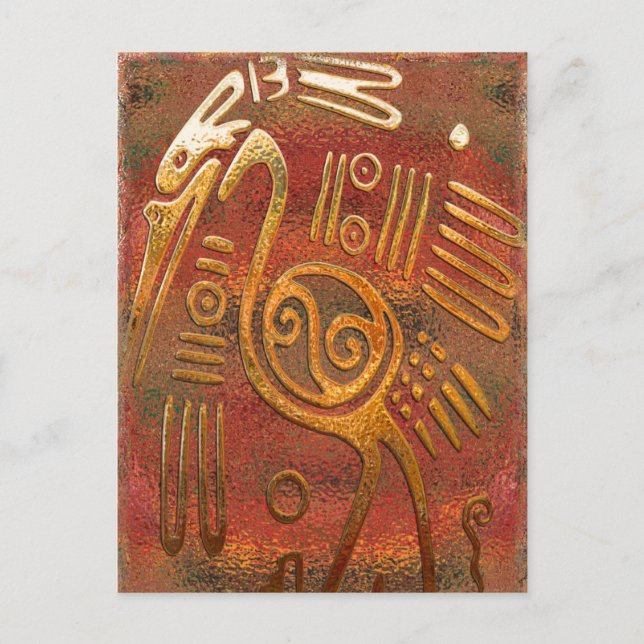Postal Arte tribal mexicano con cromo de oro (Anverso)
