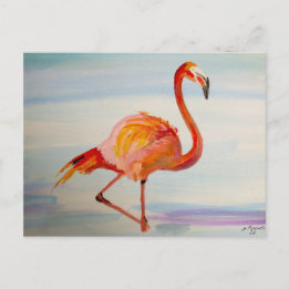 Postal Arte Tropical Acuarela Flamenco Rosa