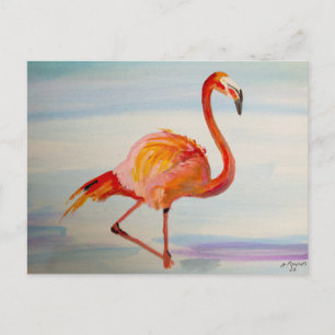 Postal Arte Tropical Acuarela Flamenco Rosa