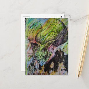Postal Arte único en medios mixtos de cráneos óseos vinta
