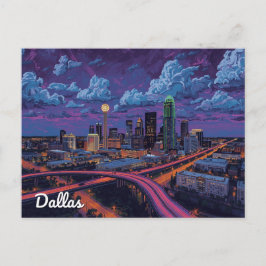 Postal Arte urbano del horizonte de Dallas Texas